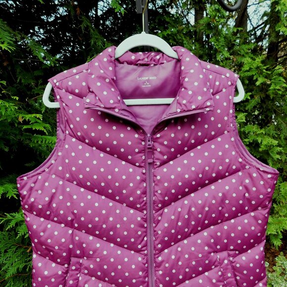 Lands' End Purple with Light Purple Polka Dots Quilted Down Puffer Vest - Picture 2 of 3
